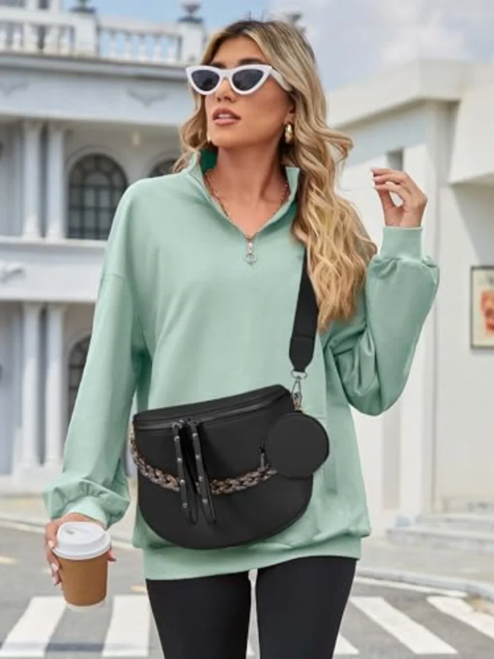 Large Faux Leather Crossbody Bum Bag with Coin Purse